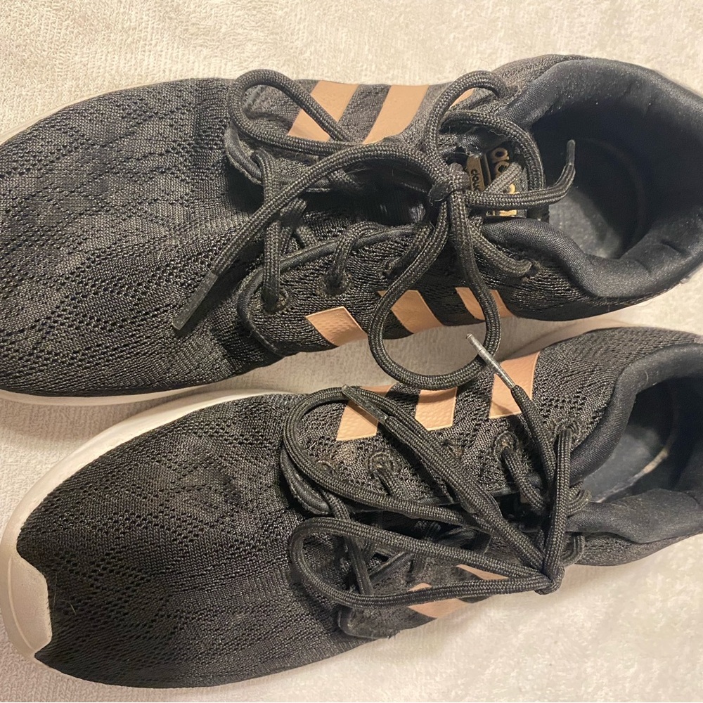 Adidas Women's Black Sneakers with Gold Stripes - Picture 2 of 6